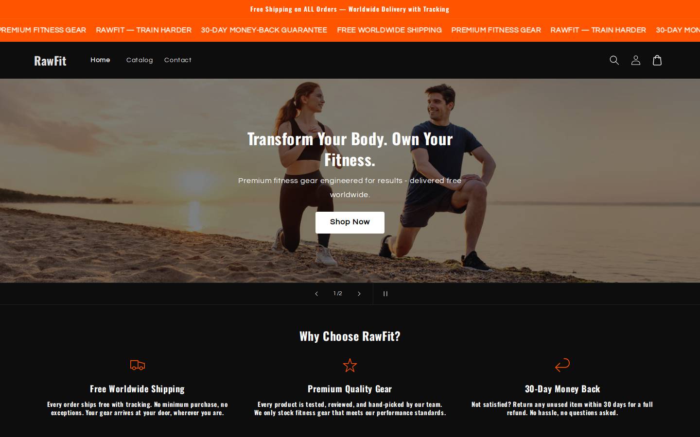 rawfit.co homepage screenshot