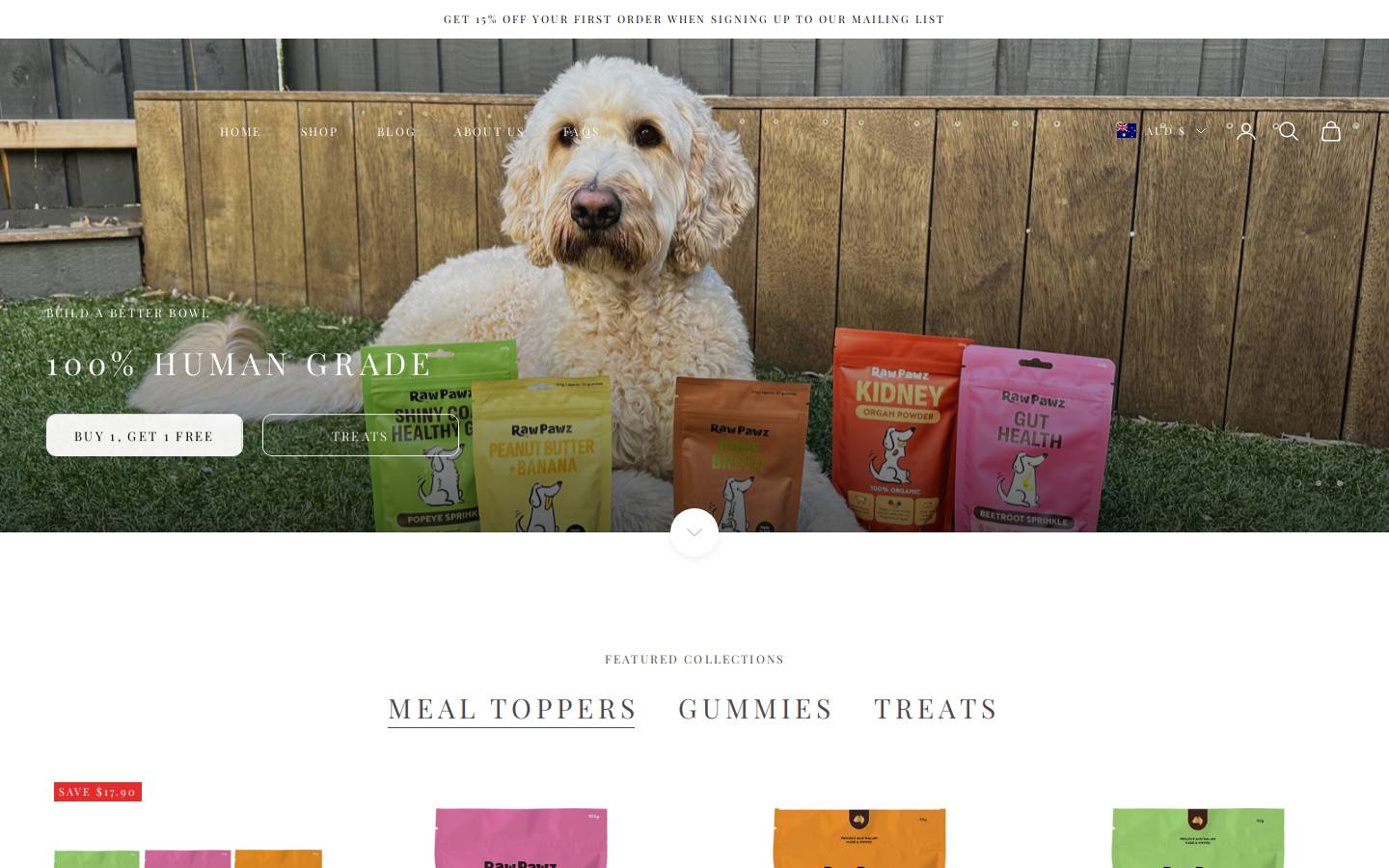 rawpawz.com.au homepage screenshot