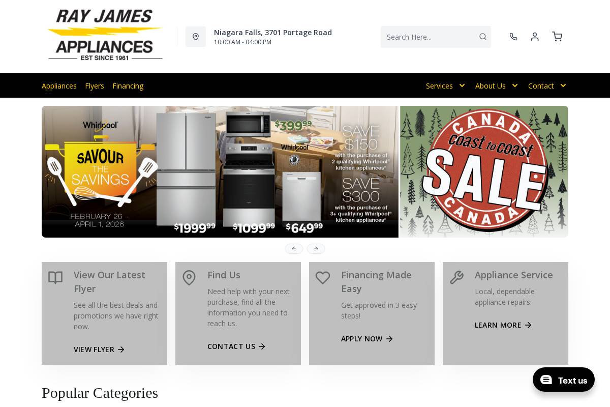 Ray James Appliances homepage screenshot