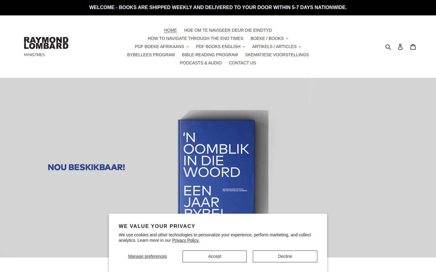 raymondlombardbookstore.com homepage screenshot