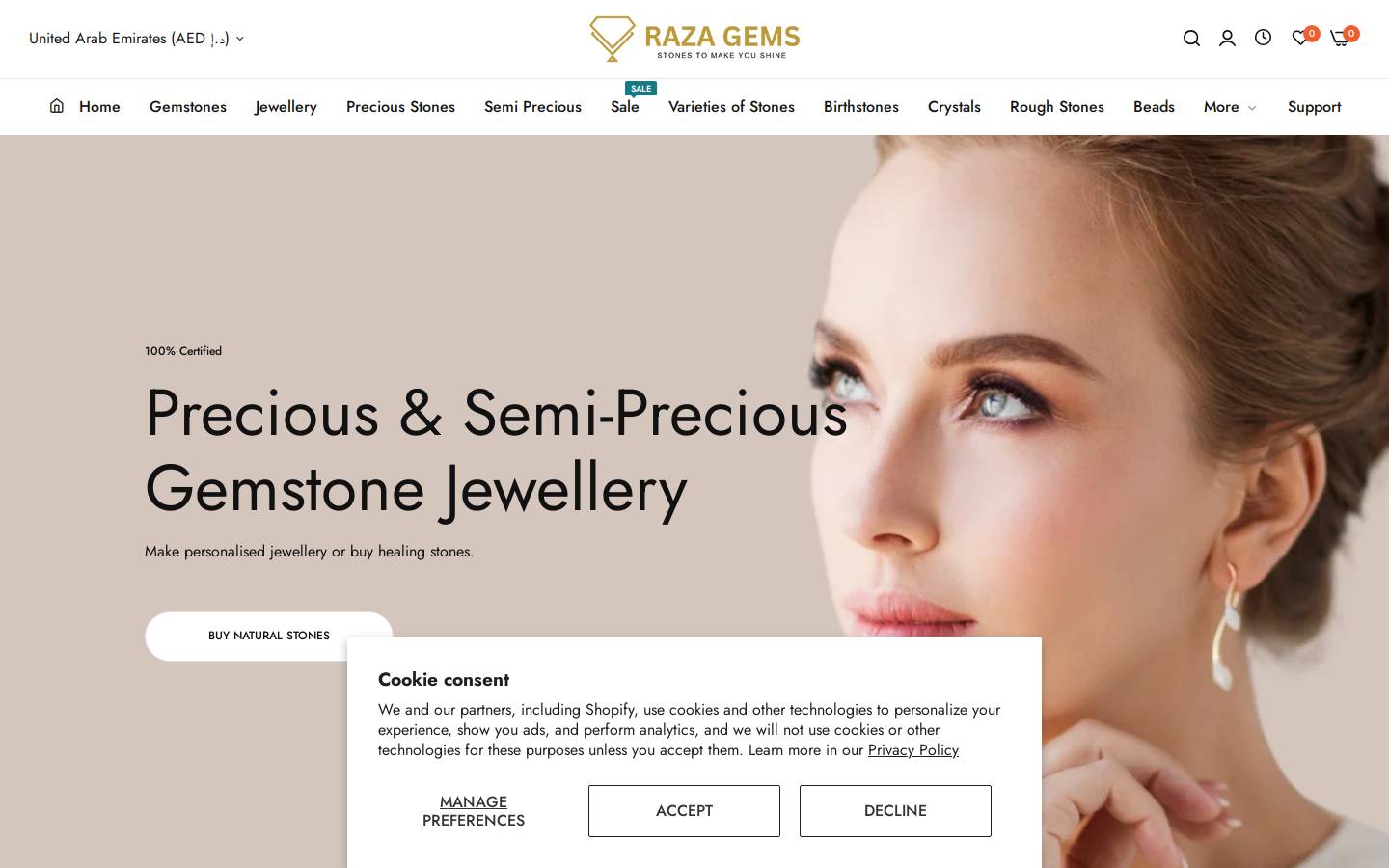 Raza Gems LLC homepage screenshot