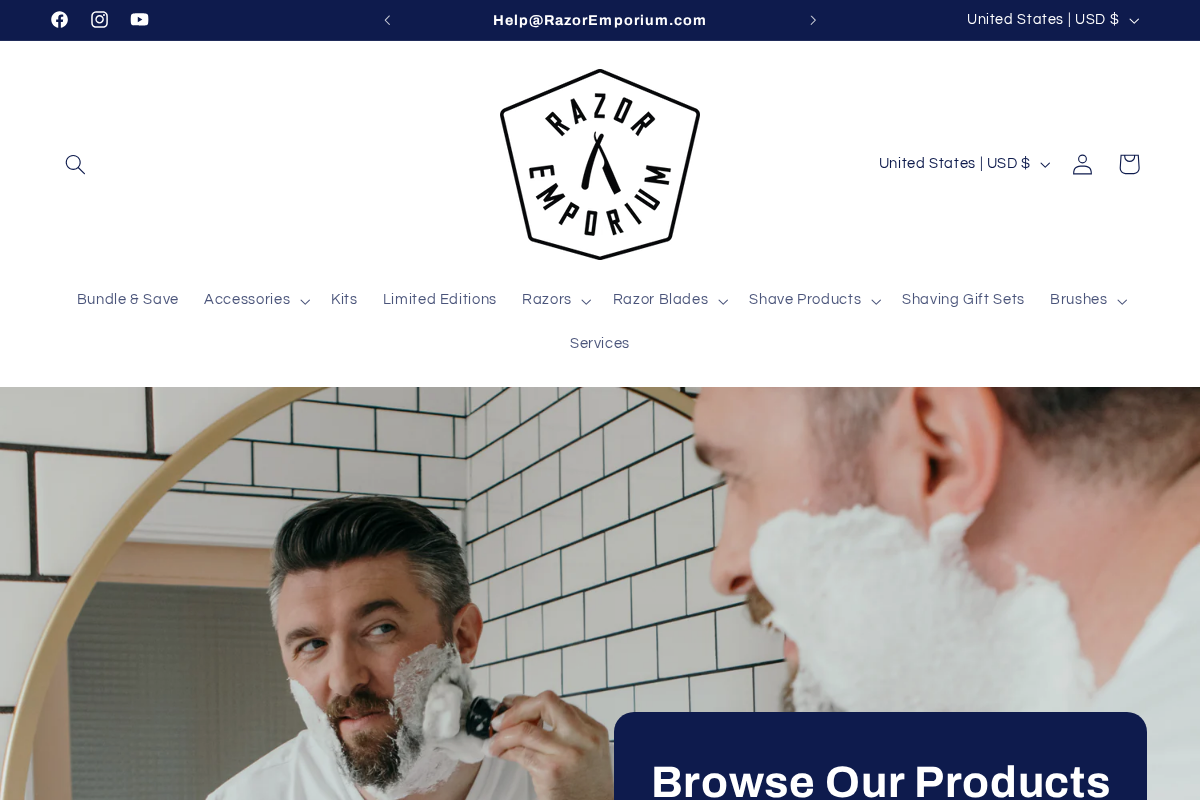 Razor Emporium homepage screenshot