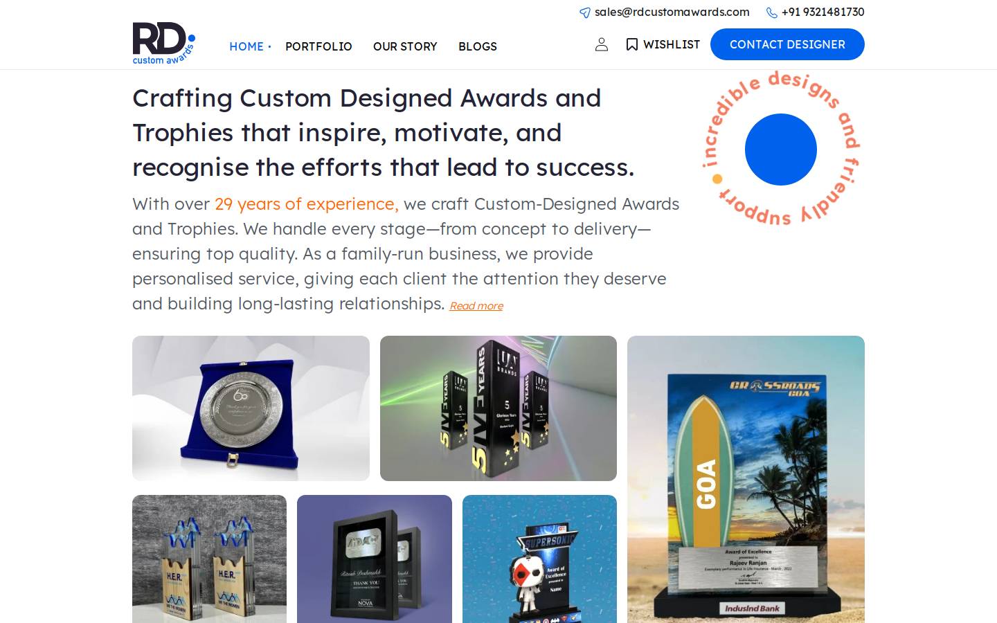 rdcustomawards.com homepage screenshot