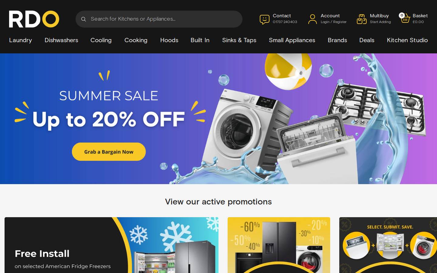 RDO Kitchens & Appliances homepage screenshot