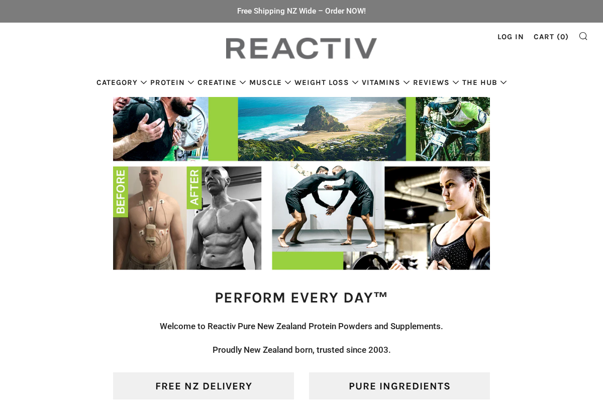 Reactiv Supplements homepage screenshot