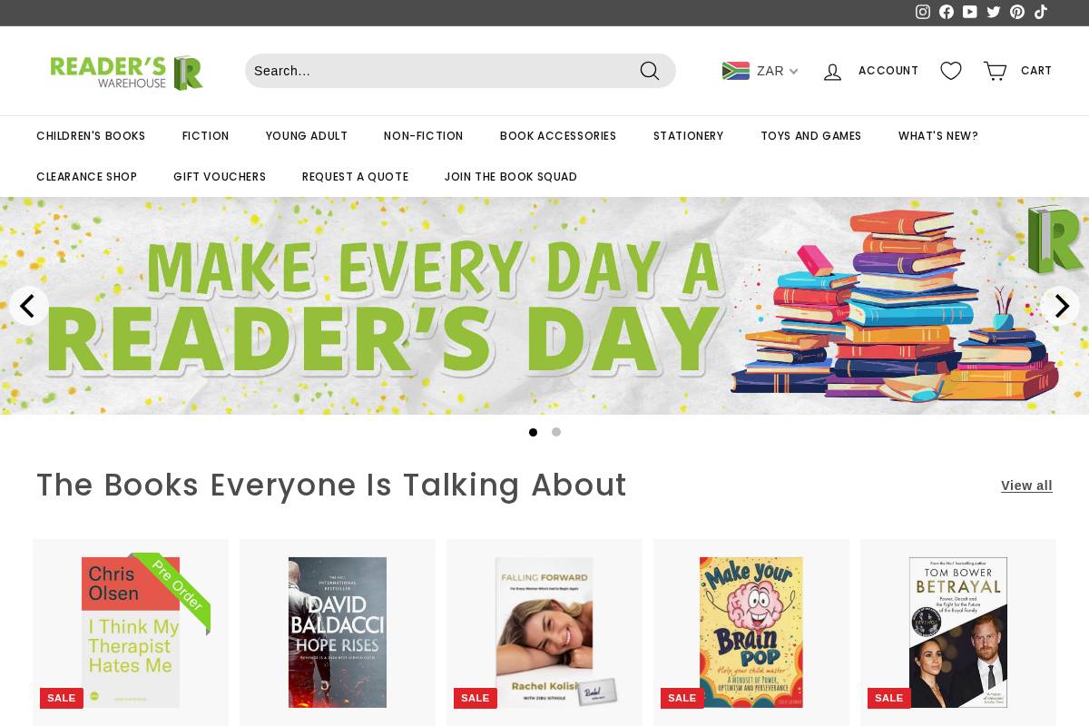 readerswarehouse.co.za homepage screenshot