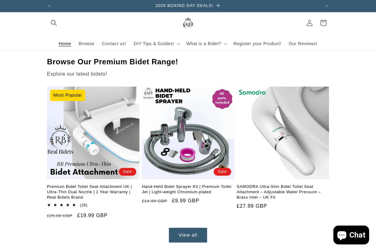 Realbidets homepage screenshot