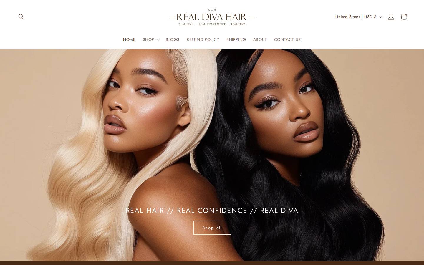 realdivahair.com homepage screenshot