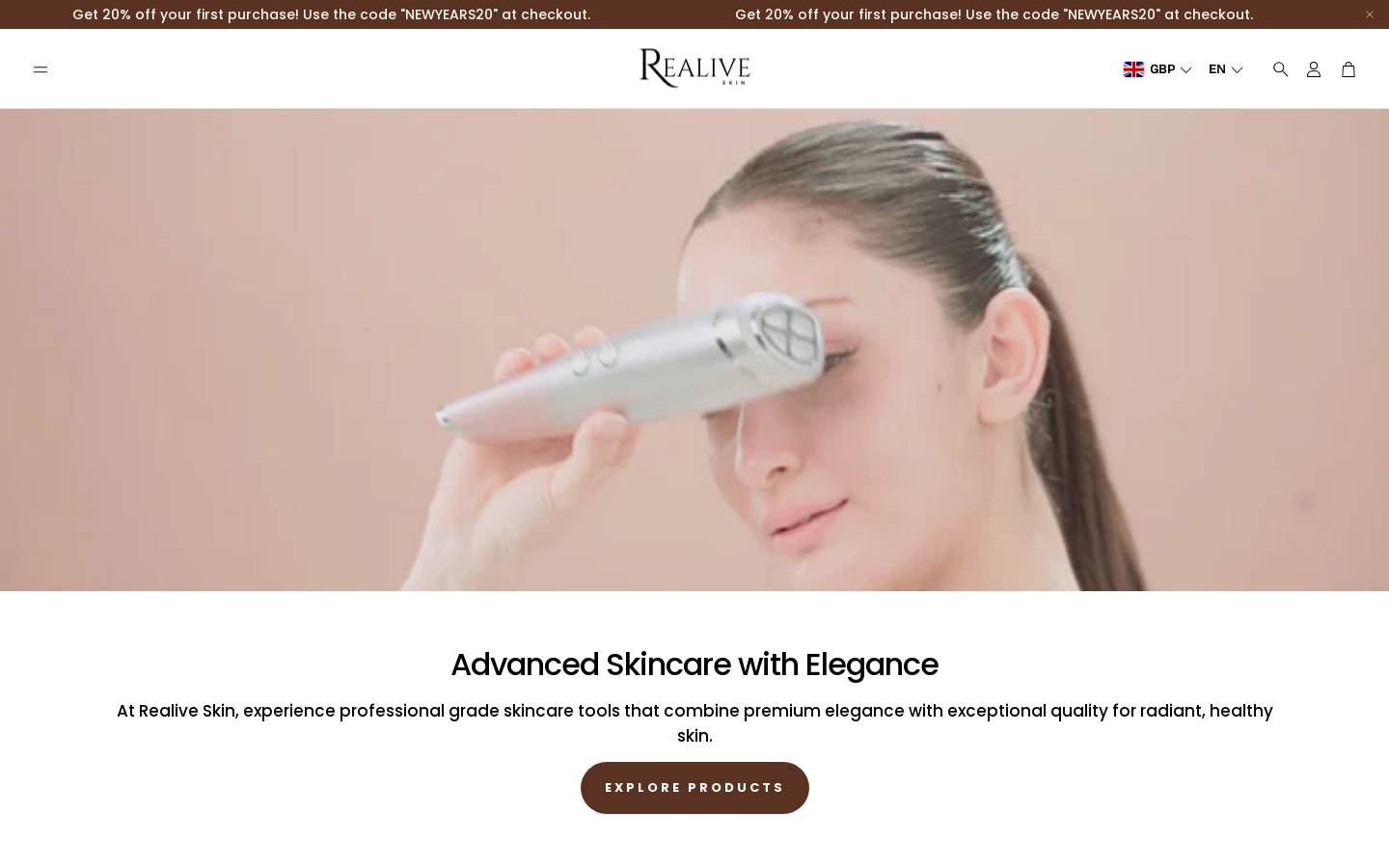 realiveskin.com homepage screenshot