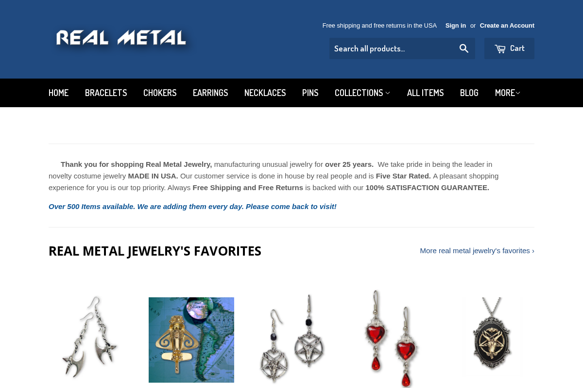 realmetaljewelry.com homepage screenshot