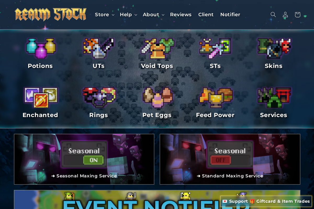 RealmStock homepage screenshot