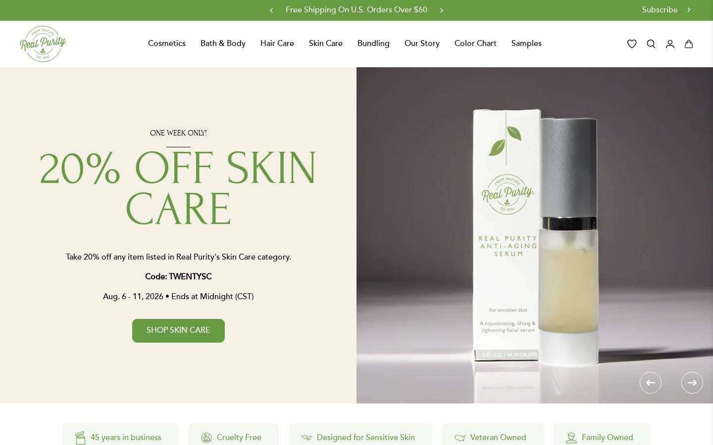 Real Purity homepage screenshot