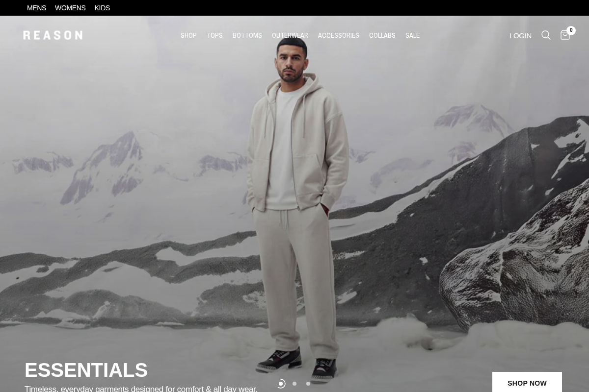 Reason Clothing homepage screenshot