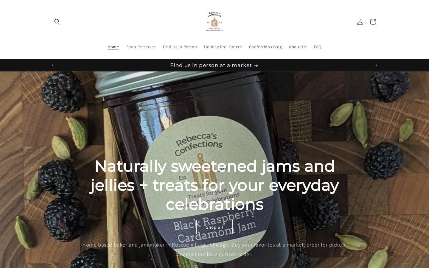rebeccasconfections.com homepage screenshot