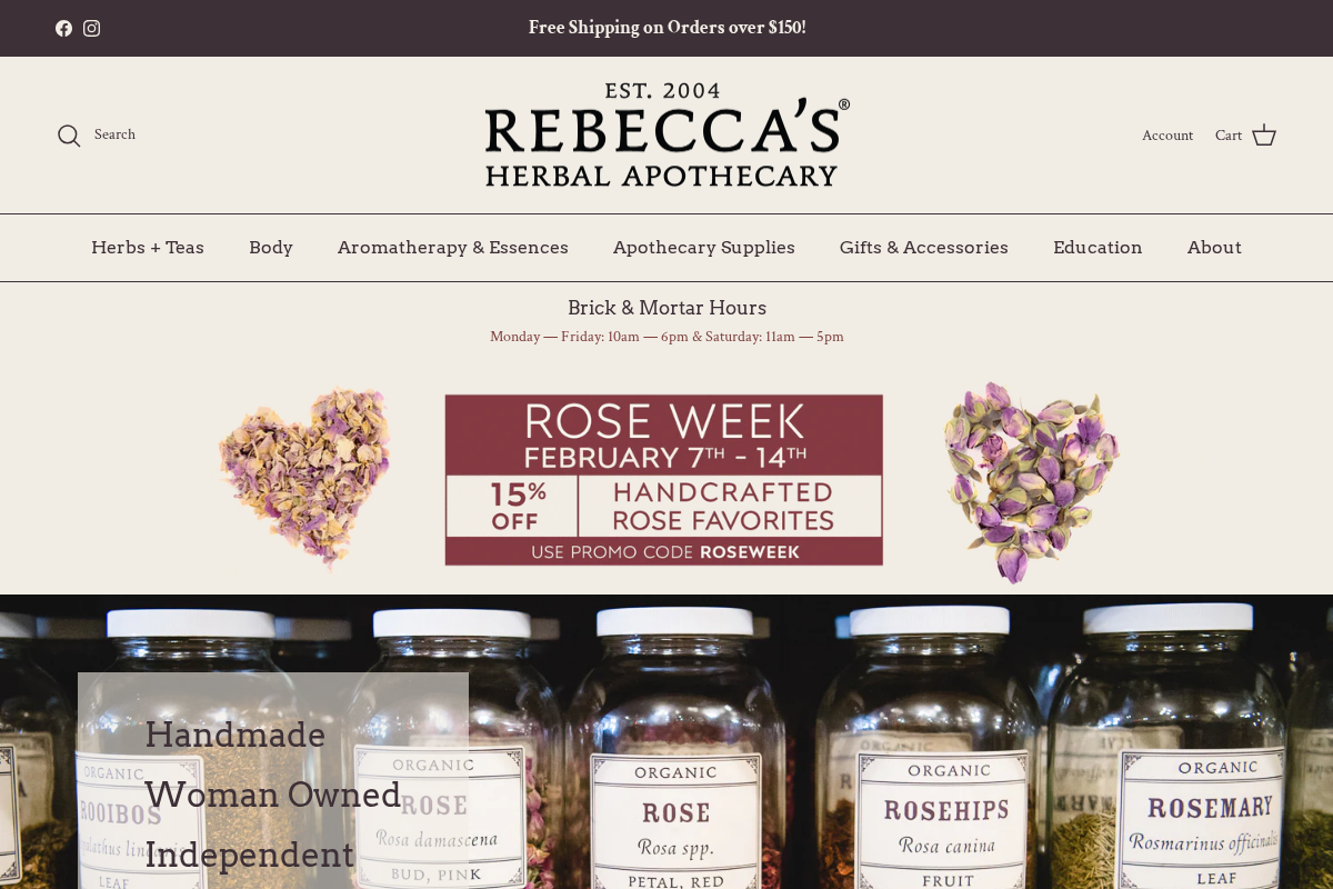 Rebecca's Herbal Apothecary homepage screenshot