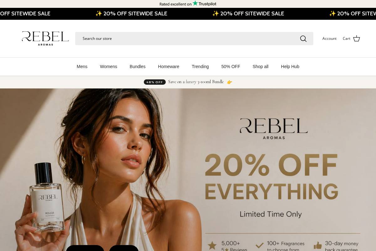 Rebel Aromas  homepage screenshot