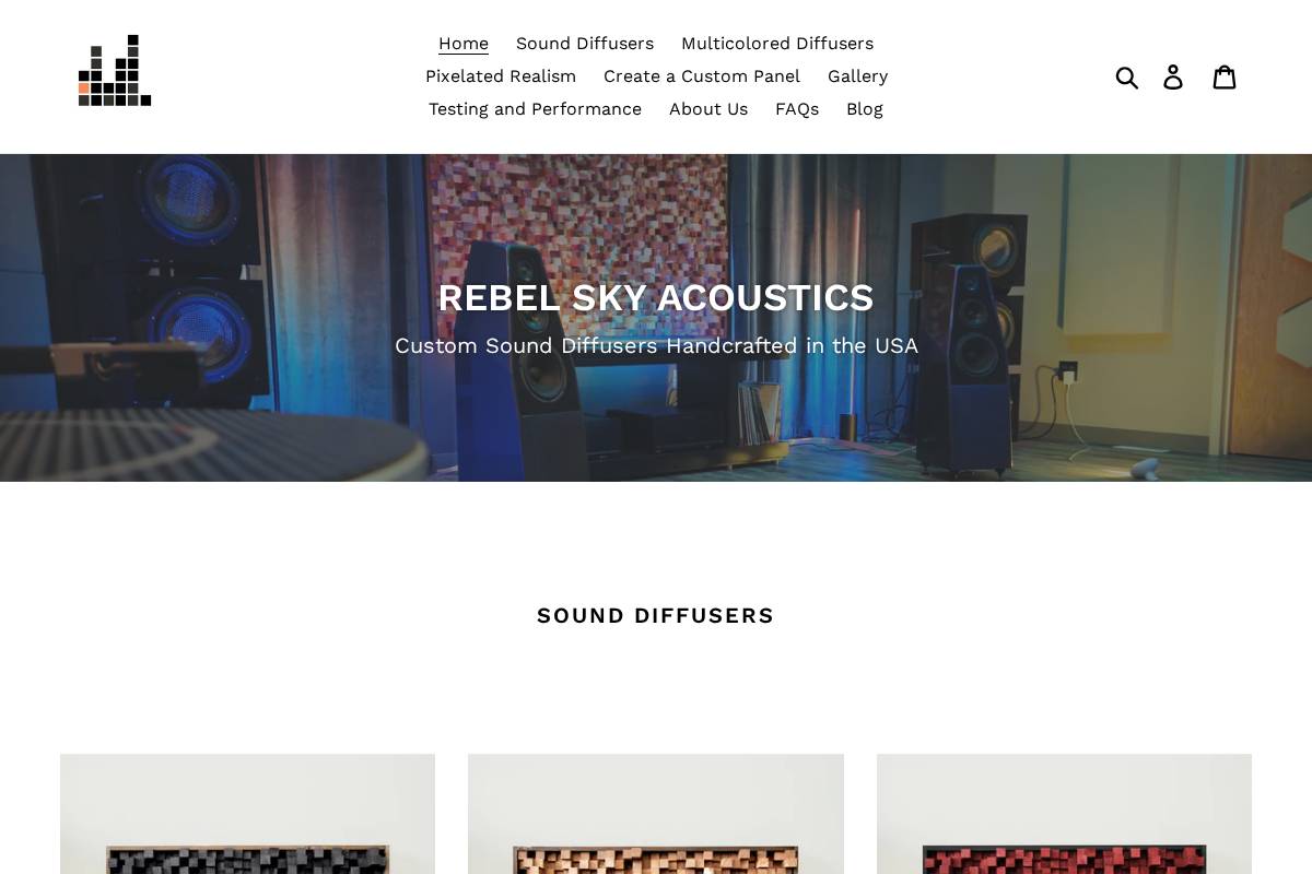 rebelskyacoustics.com homepage screenshot