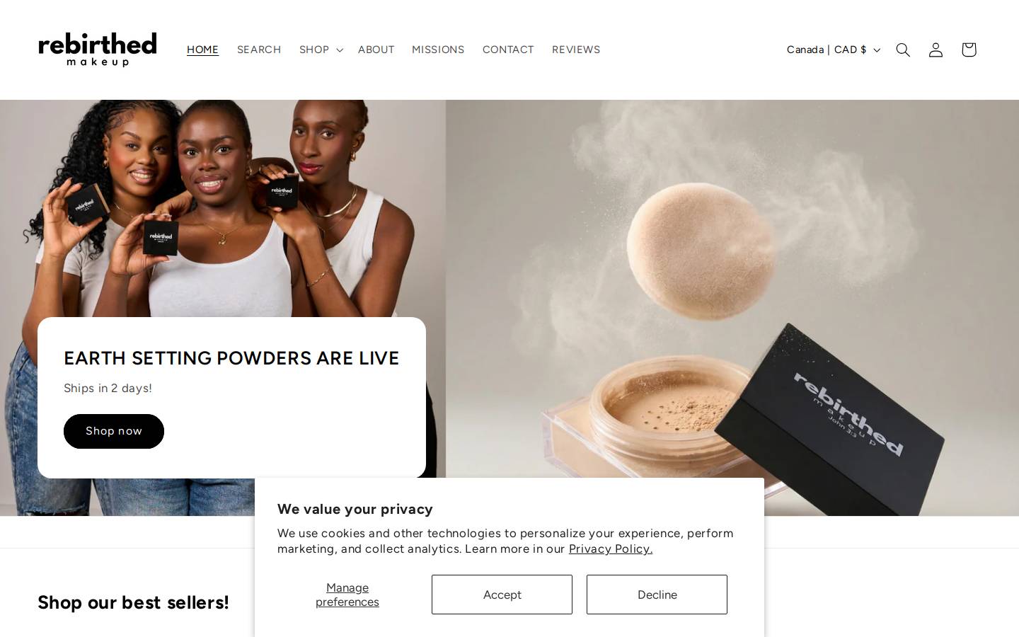 Rebirthedmakeup homepage screenshot