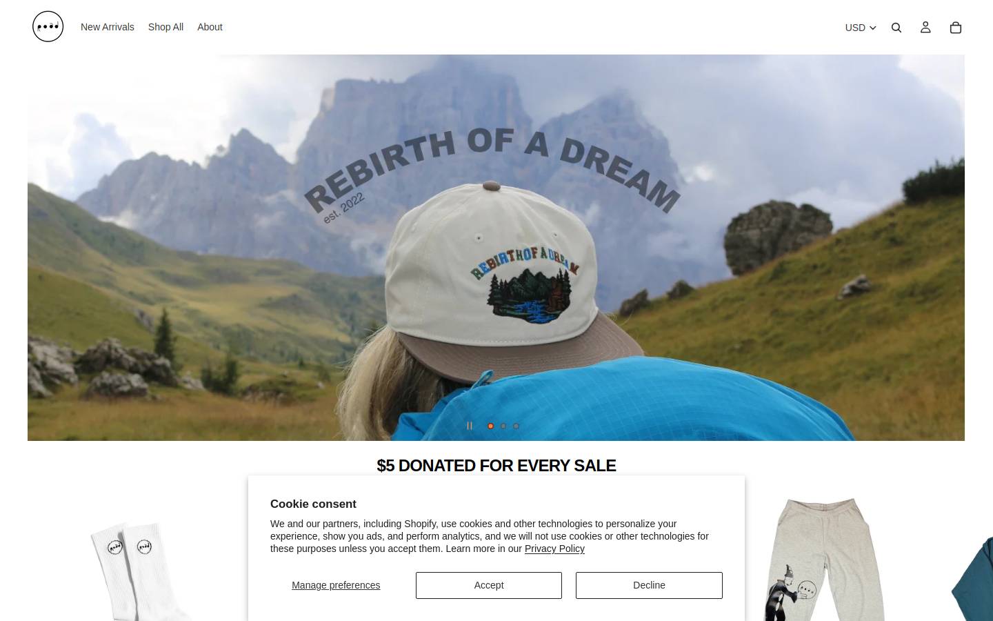 rebirthofadream.com homepage screenshot