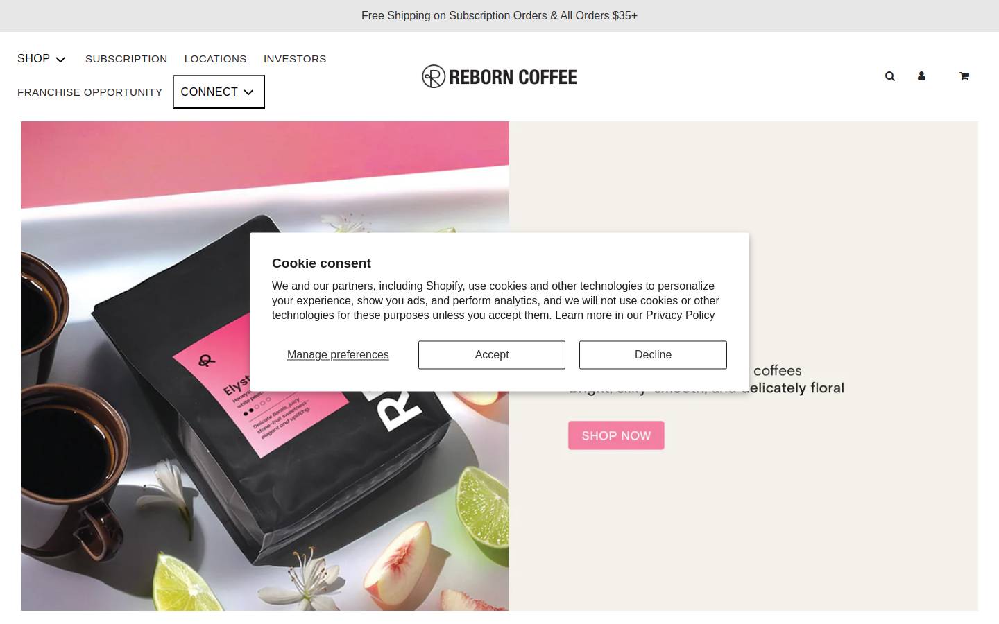 reborncoffee.com homepage screenshot