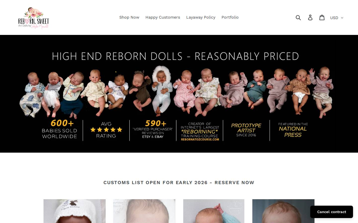 rebornsweetshop.com homepage screenshot