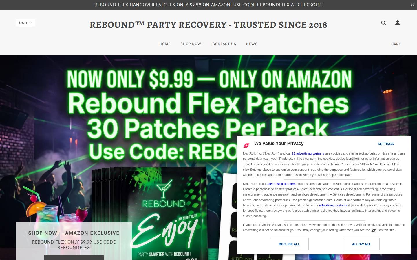 Rebound Party Recovery homepage screenshot