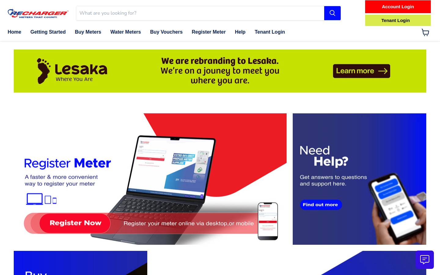 Recharger homepage screenshot