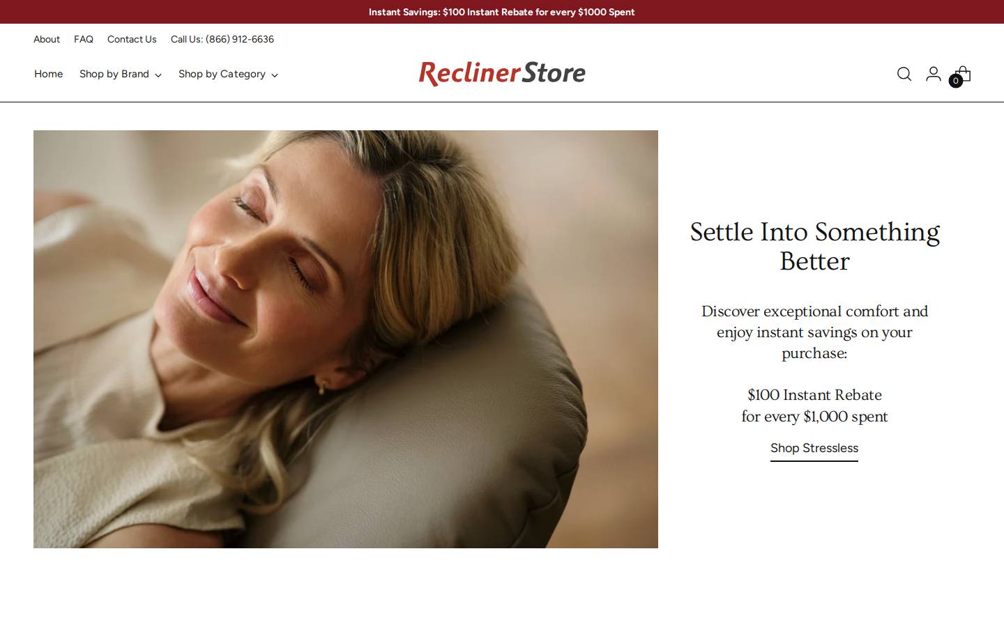 reclinerstore.com homepage screenshot