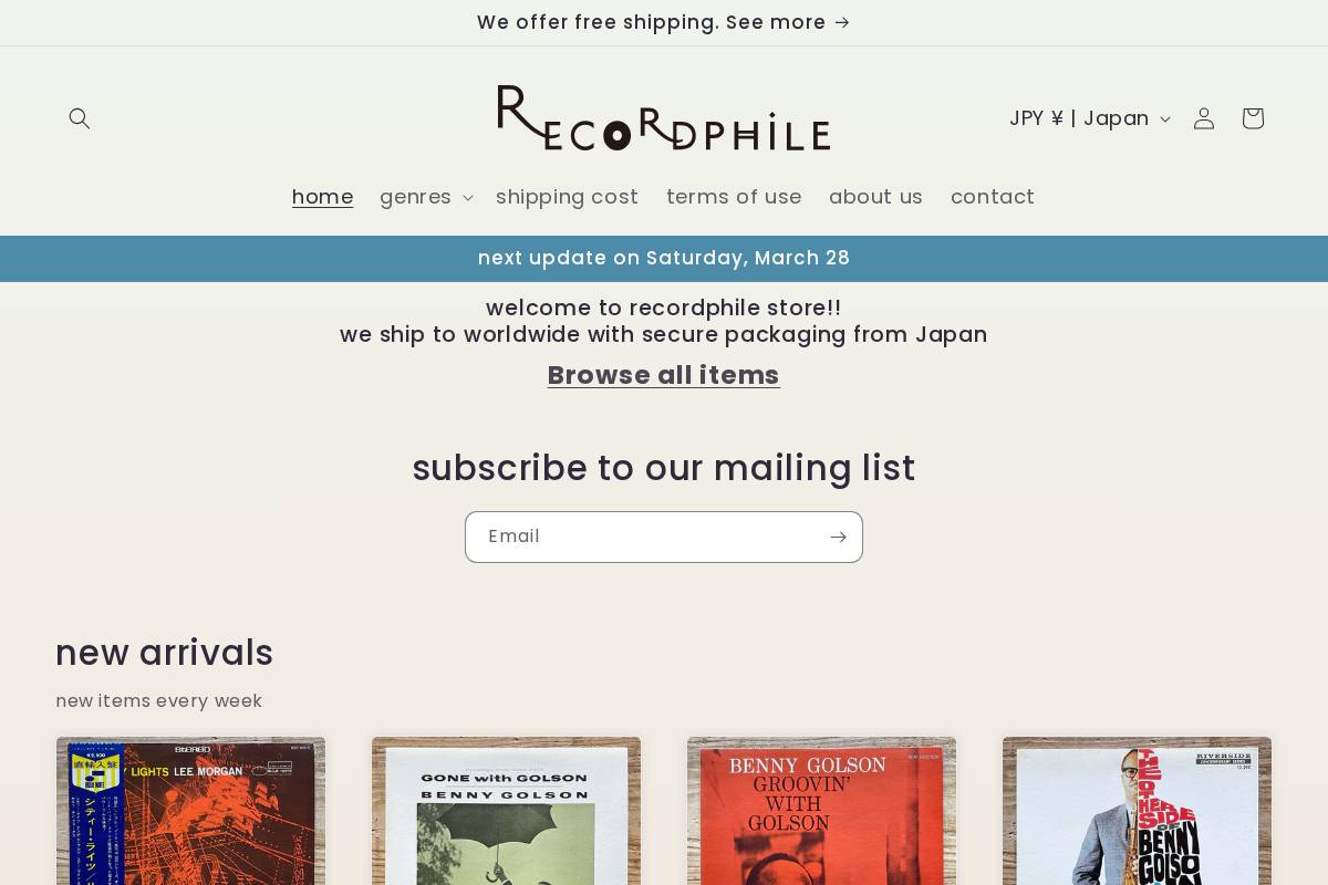 recordphile-store.com homepage screenshot