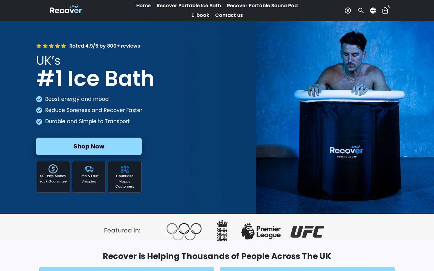 recovericebathandsauna.com homepage screenshot