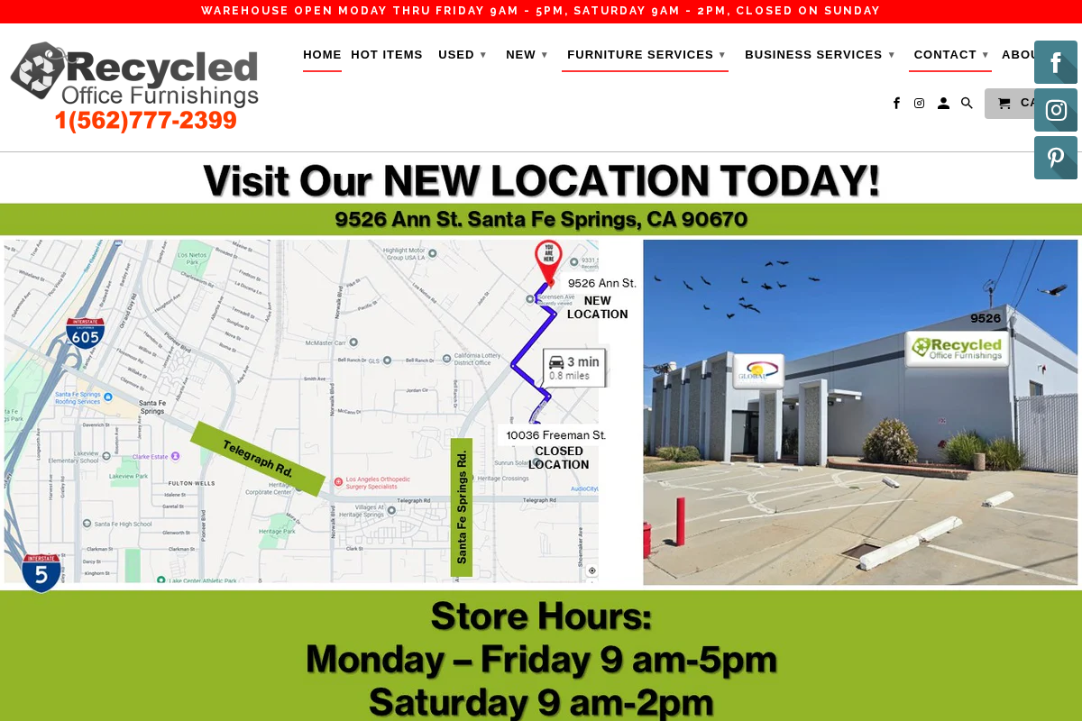 Recycled Office Furnishings homepage screenshot