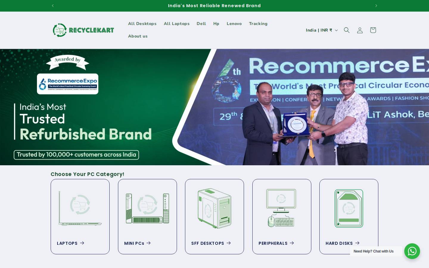 Recyclekart homepage screenshot