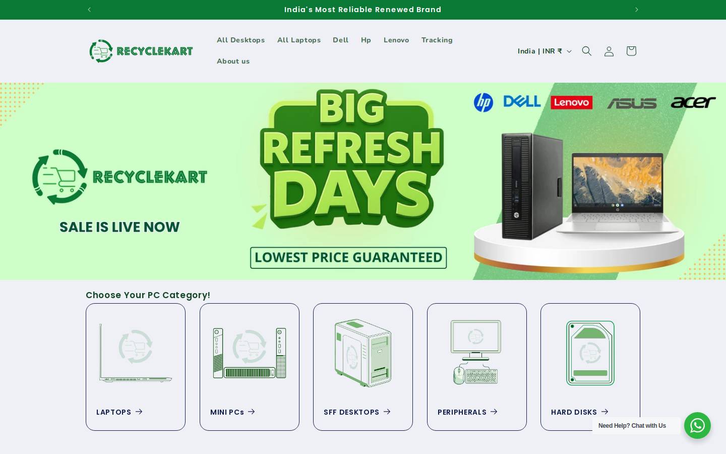 Recyclekart homepage screenshot