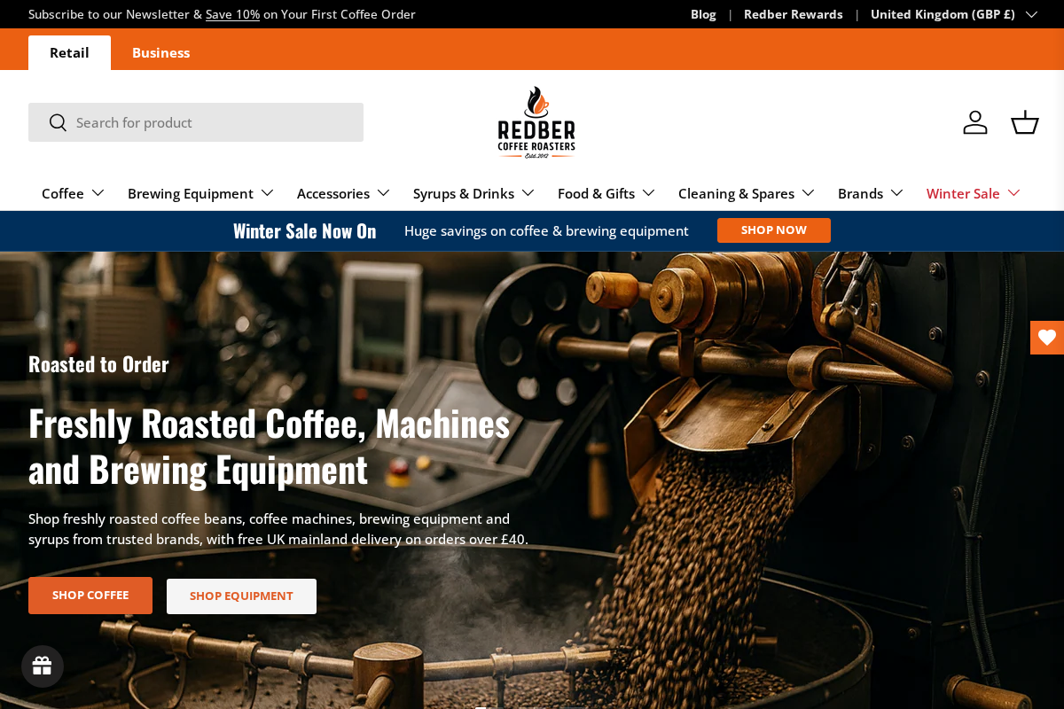 Redber Ltd Coffee Roasters homepage screenshot