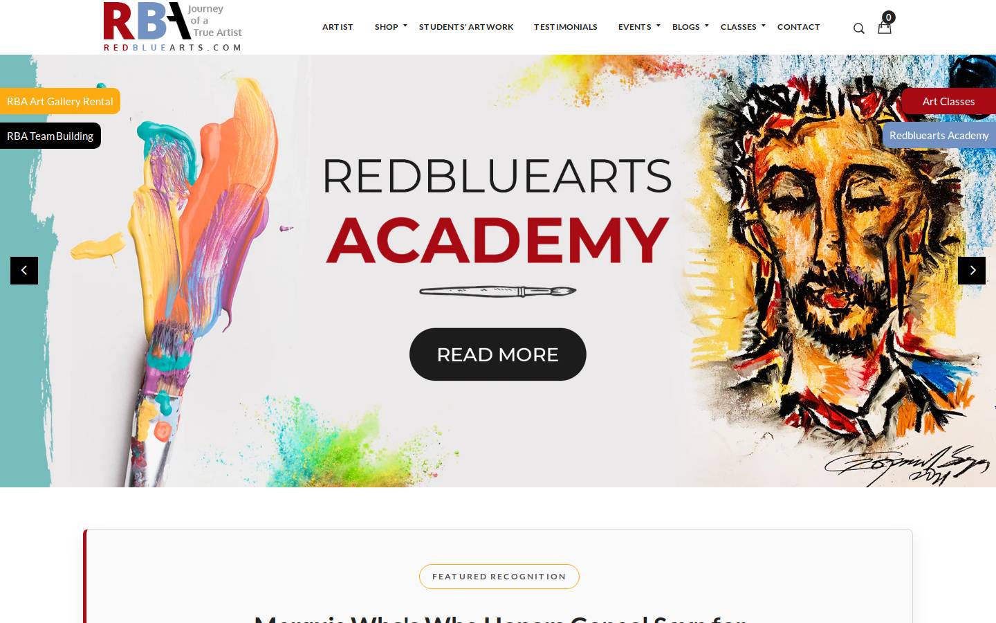 redbluearts.com homepage screenshot