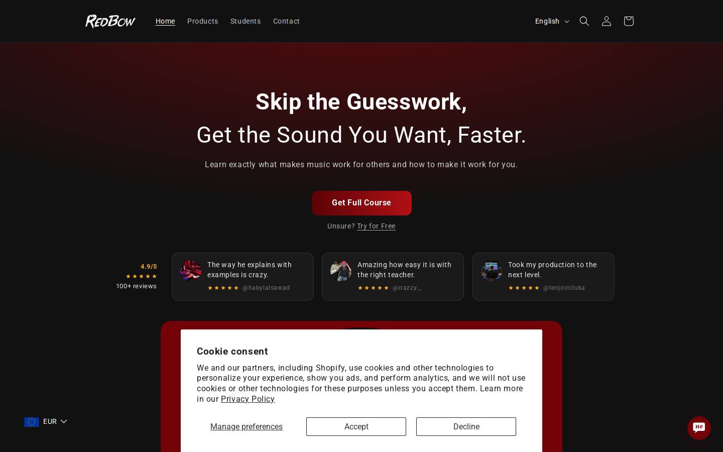 Red Bow Music homepage screenshot