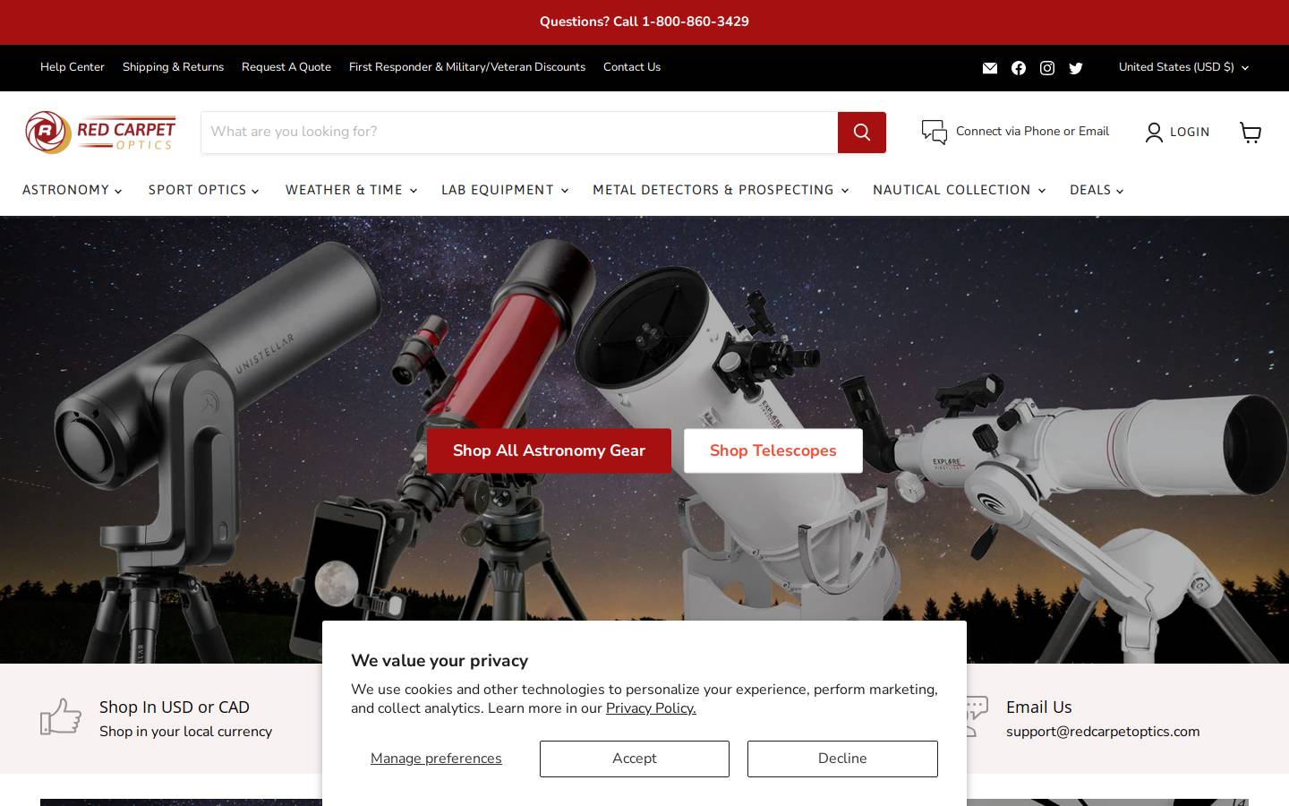redcarpetoptics.ca homepage screenshot