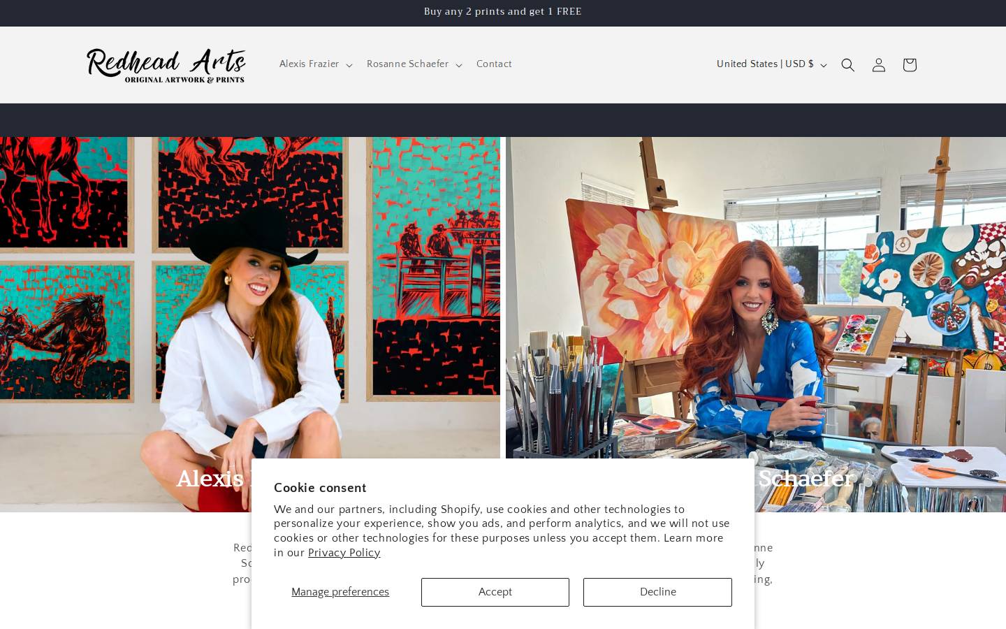 redheadarts.com homepage screenshot
