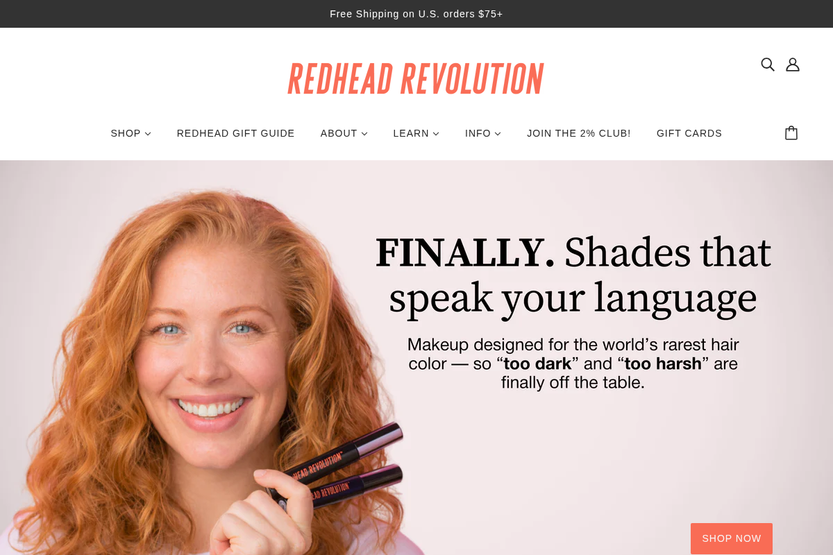 Redhead Revolution homepage screenshot