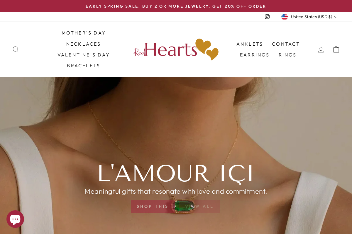 Red Hearts Jewelry homepage screenshot