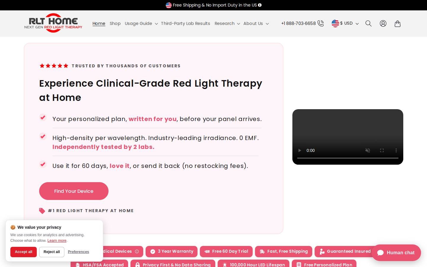 RLT Home (Red Light Therapy Home) homepage screenshot