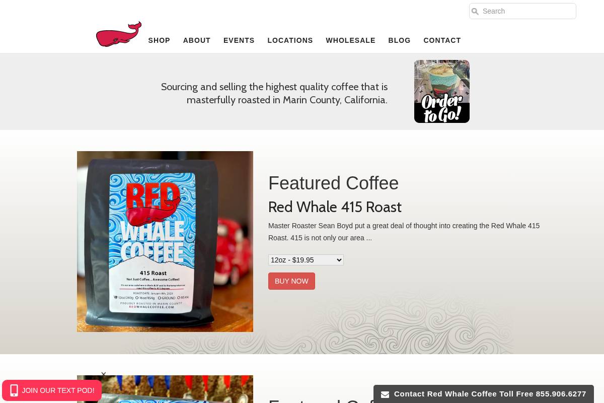 redwhalecoffee.com homepage screenshot