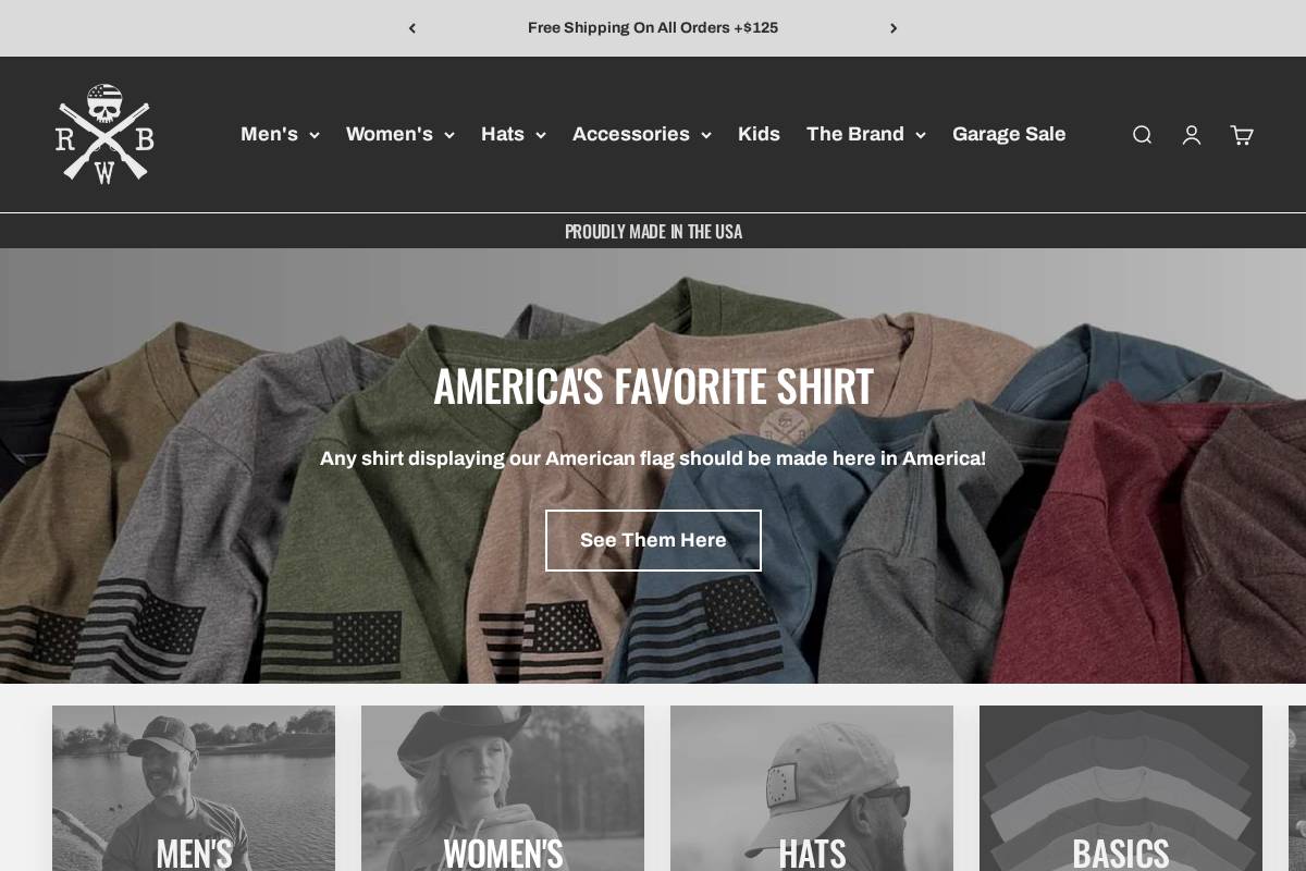 Redwhiteblueapparel homepage screenshot