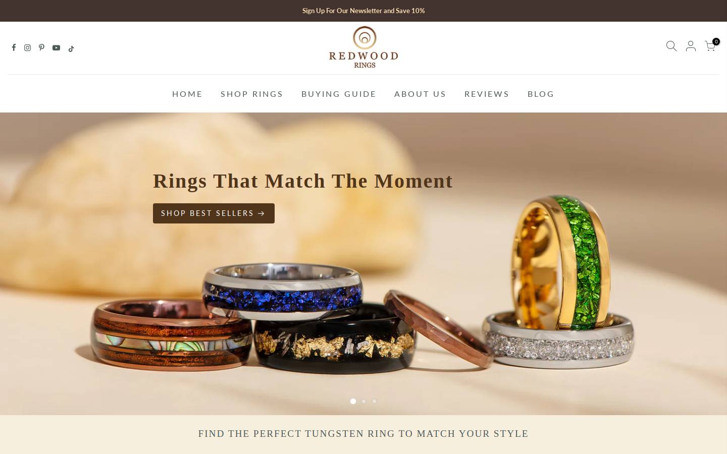 redwoodrings.com homepage screenshot