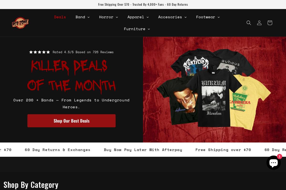 Redzoneshop homepage screenshot