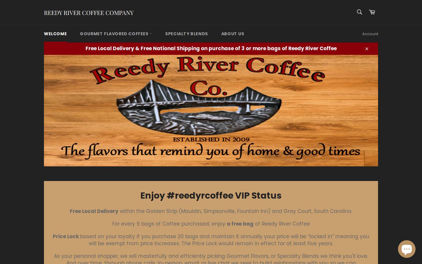 reedyrivercoffeecompany.com homepage screenshot