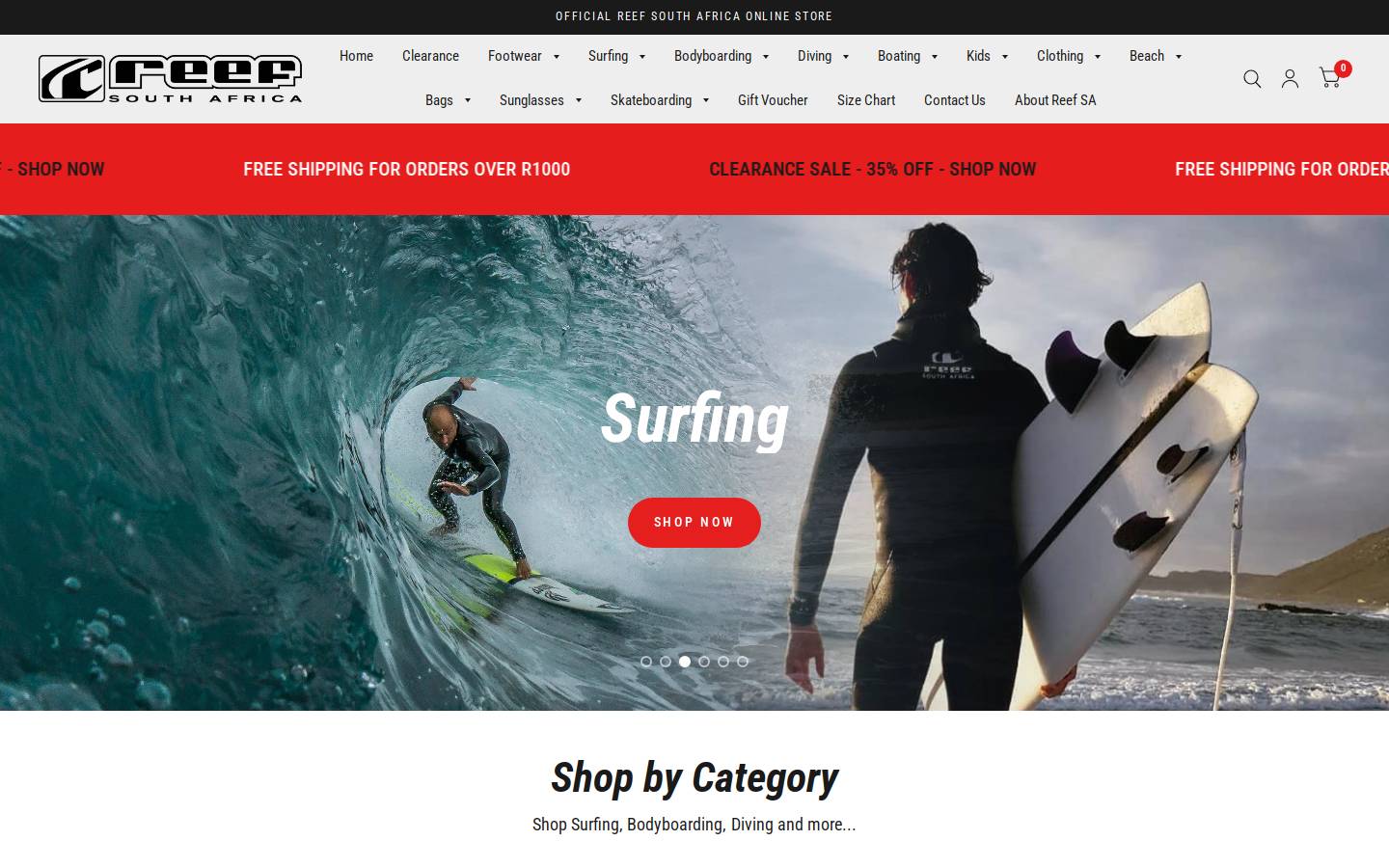 reefshop.co.za homepage screenshot
