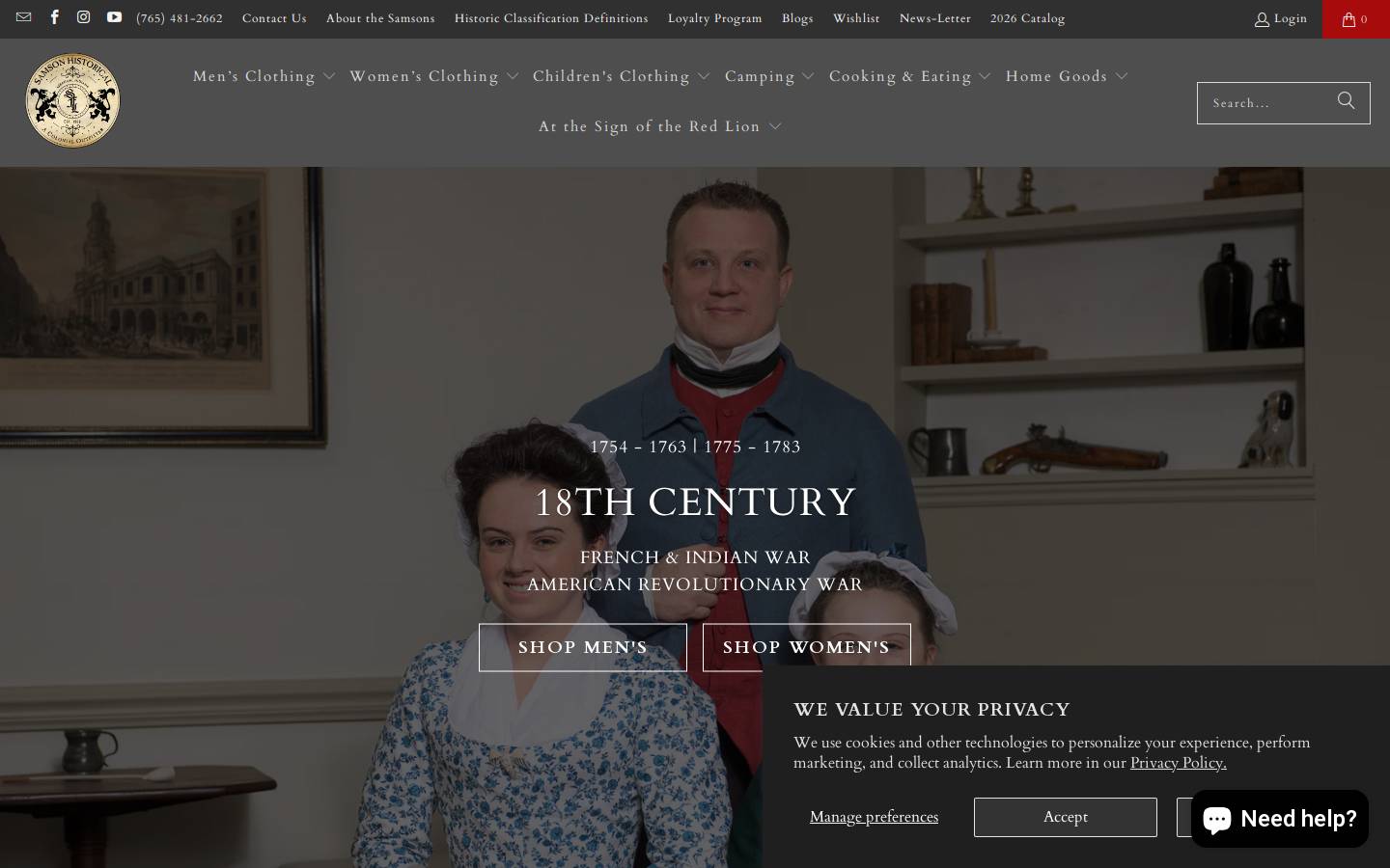 reenactingcostumes.com homepage screenshot