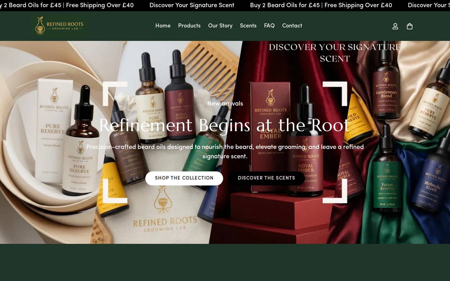 refinedrootslab.com homepage screenshot