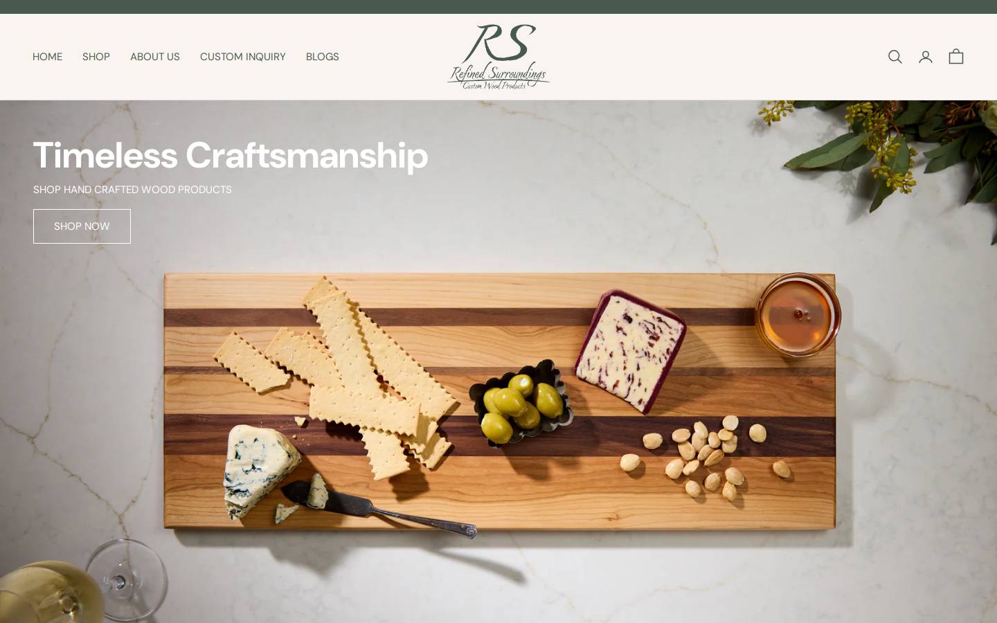 refinedsurroundings.com homepage screenshot